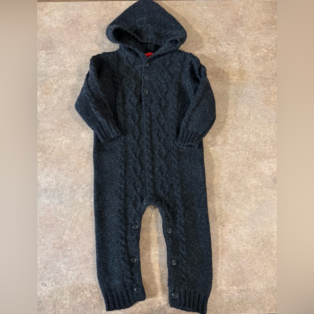 OshKosh B'Gosh Baby Cable Knit Charcoal Hooded Coverall, Size 12M